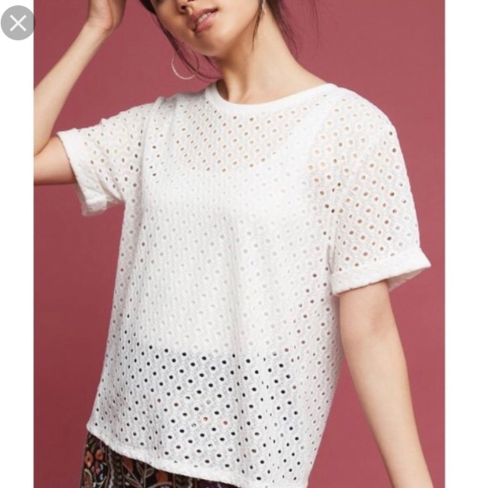 Anthropologie Postmark Chantal White lace Eyelet SS Top. Pristine condit…